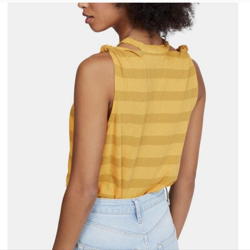 We The Free People Striped Tank Top Twist Shoulder Cut Out Yellow Sz M - Picture 4 of 10